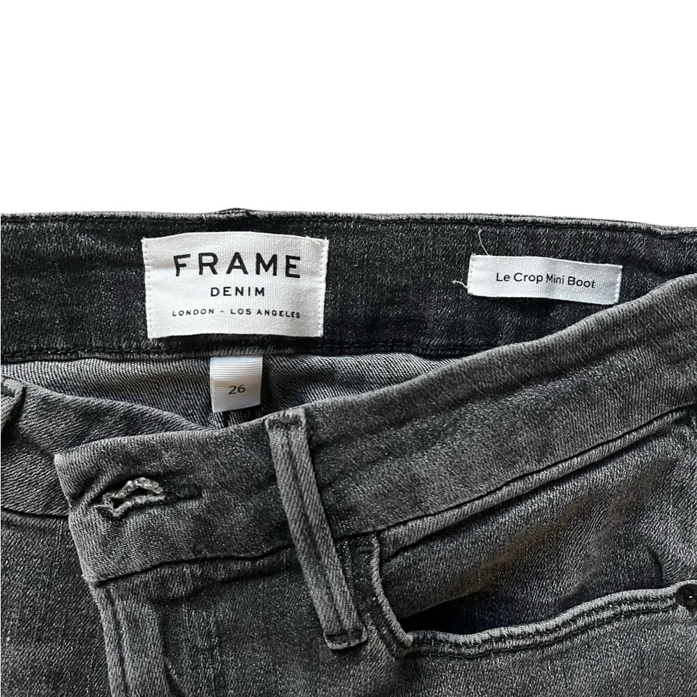 Frame Le Cropped Mini Boot Cut Jeans Women's 26 Y2K Whiskering Raw Hem Gray✅ - Picture 4 of 4